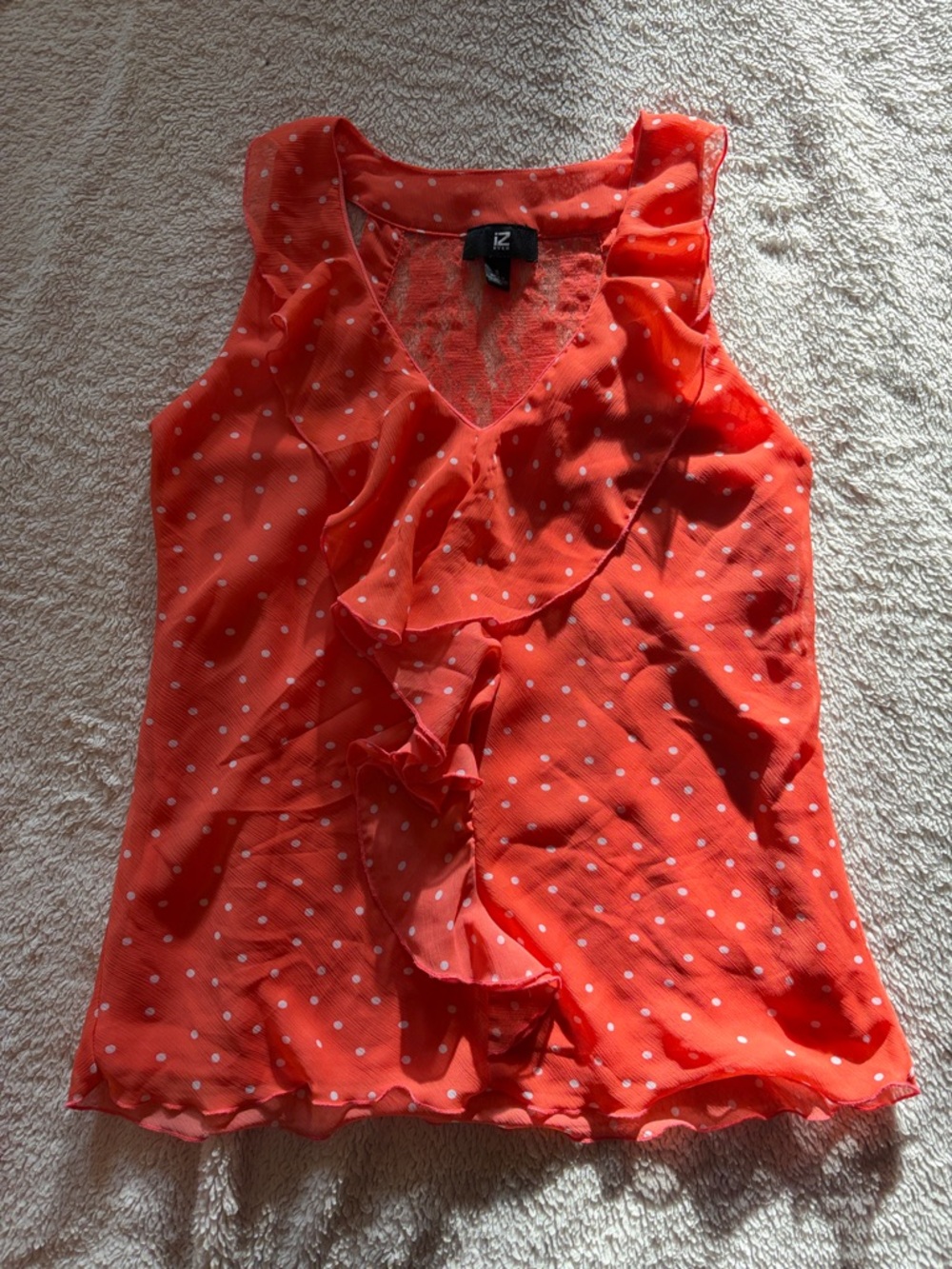 Iz Byer Coral Polka Dot Ruffle Camisole